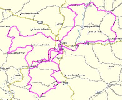 Vue des circuits autour de Brantôme