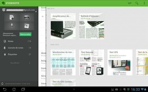 aper&ccedil;u de l'application Evernote pour Android