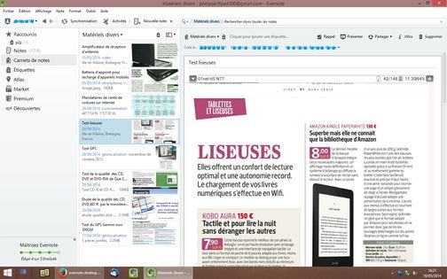 aper&ccedil;u de l'application Evernote Desktop Windows