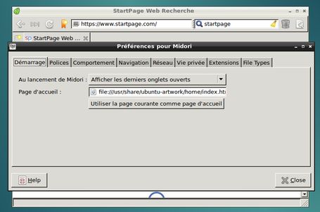 Paramètres de Midori