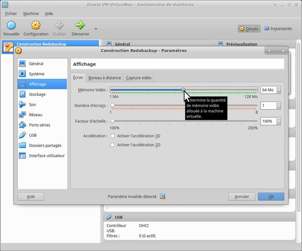 Configuration de l'affichage de la VM