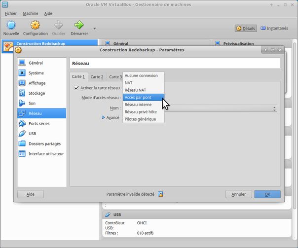 Configuration du réseau de la VM