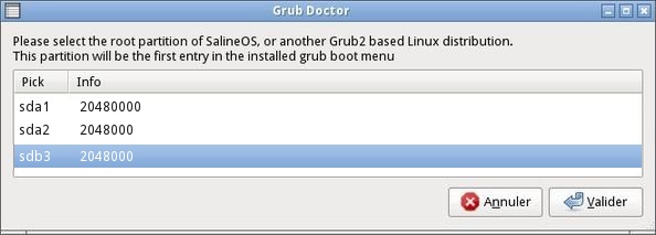  Séletion de la partition dans Grub-doctor