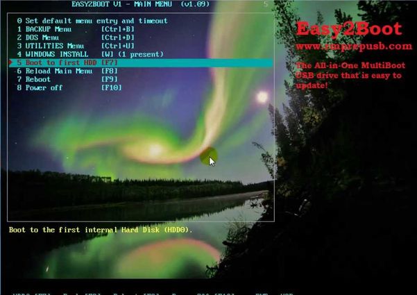 Menu de d&eacute;marrage d'une cl&eacute; avec Easy2Boot