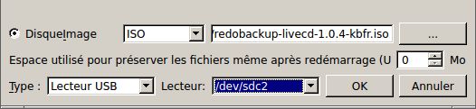 Choix de la partition avec UNetbootin